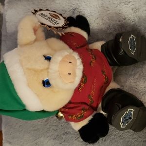 Vintage 1998 Christmas Harley Davidson Christmas pig plush.